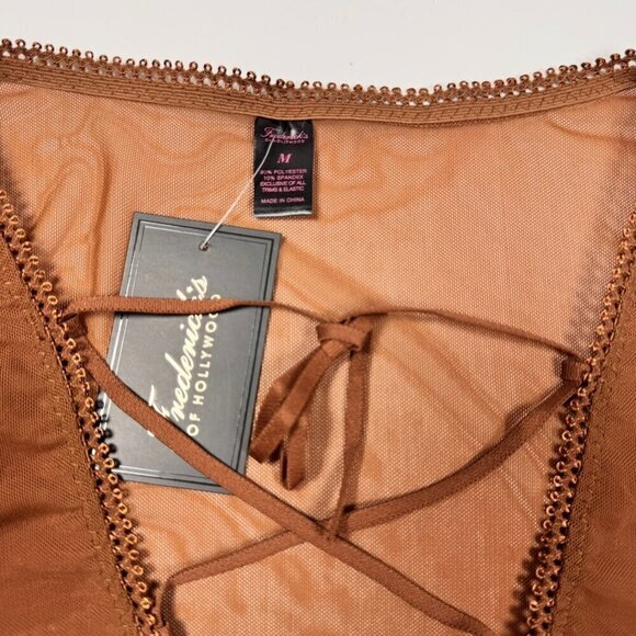 NWT Frederick's of Hollywood Mesh Bodysuit Teddy Sz.M Brown  Sheer Garter Sexy - Picture 6 of 7